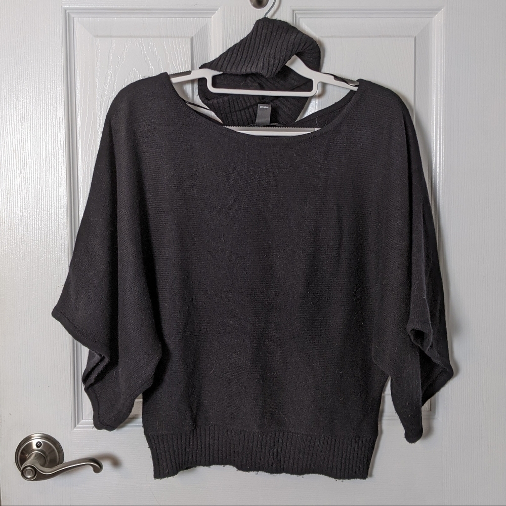 Like-New 2 Piece‎ Silk Angora Black Knit INC Statement Sleeve Sweater Size Small